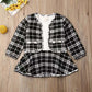 Baby Girl Contrast Design Long Sleeved Dress Combo Plaid Pattern Coat Chanel's Sets