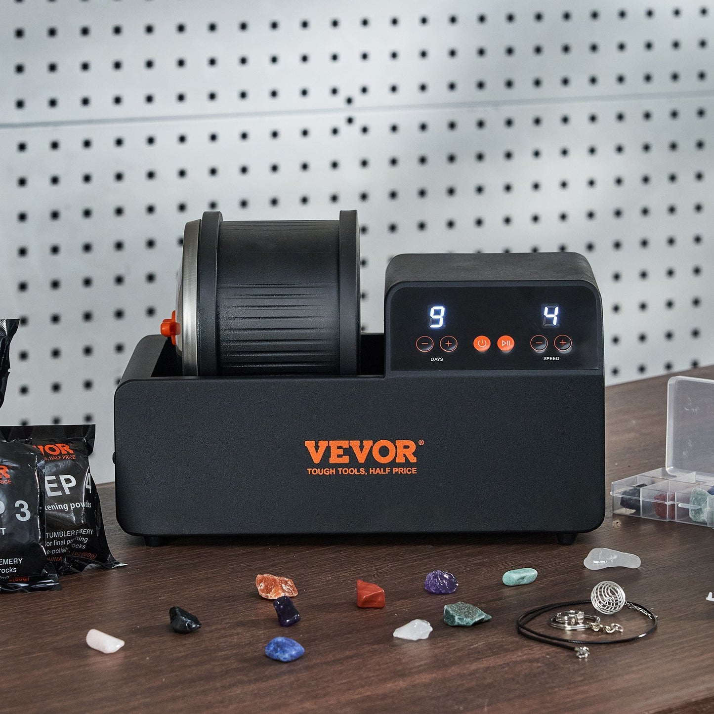 VEVOR Rock Tumbler Kit 3lb Rock Polisher Rough Gemstones 4 Polishing Grits