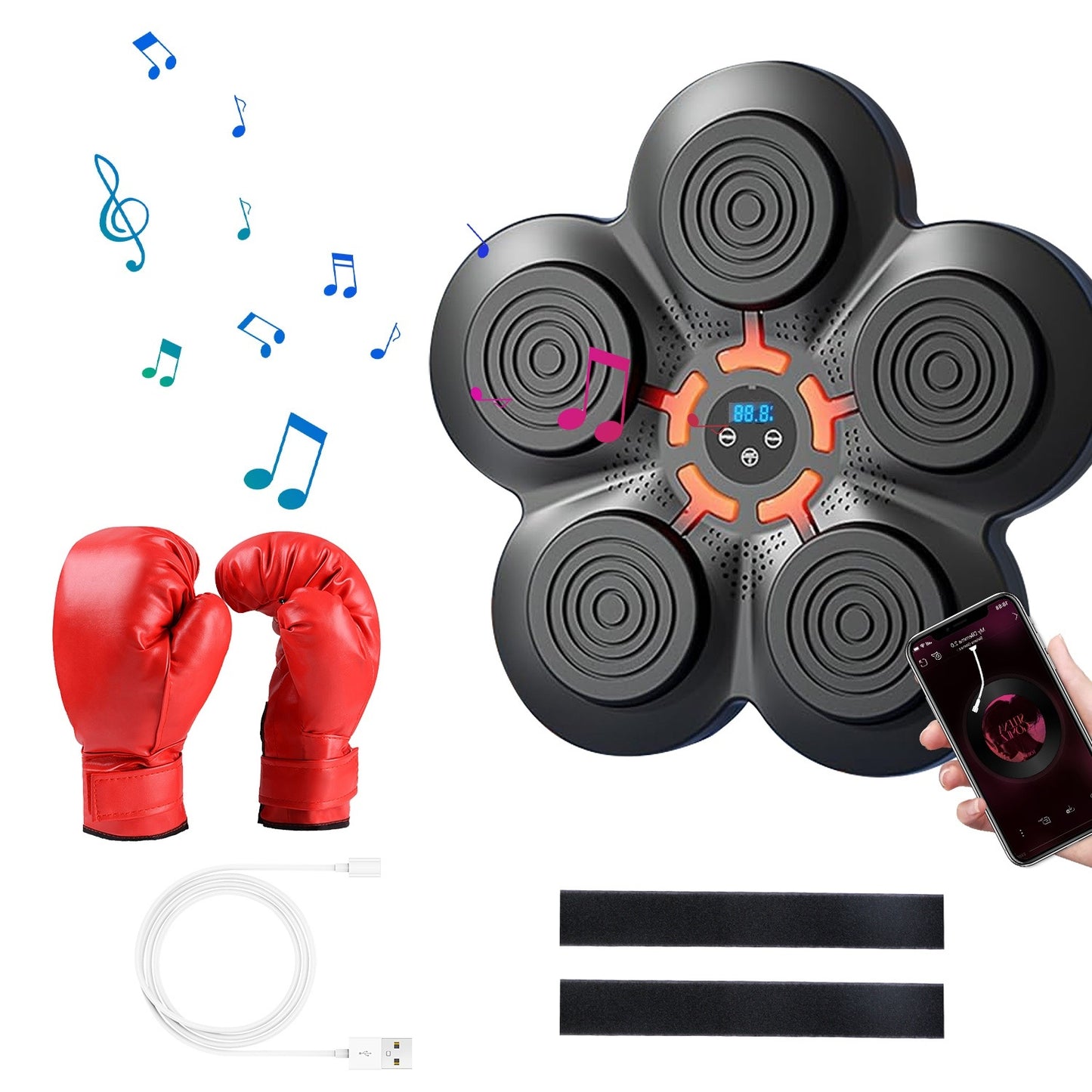 Music Boxing Machine Electronic Wall Target Punching Pad LED Lighted Sandbag Boxing Training Machine Exercise Equipment with Adult Boxing Gloves