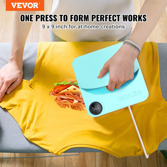 VEVOR Heat Press Machine,9x9inches Portable Shirt Printing Multifunctional Sublimation Transfer Heat Press Machine Teflon Coated, Easy Iron-on Press for T-shirts/Bags/Pillows/HTV Vinyl Projects