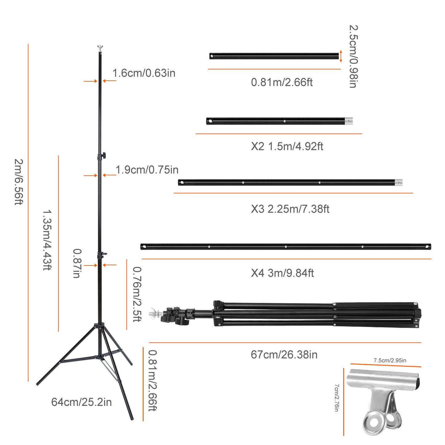 6.5 x 10ft Photo Video Studio Backdrop Background Stand Adjustable Heavy Duty Photography Backdrop Support Stand Set