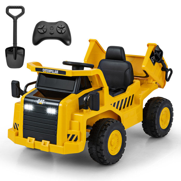 12V Caterpillar Licensed Kids Ride on Dump Truck with Tiltable Bump Bed