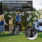 Portable Wireless Party Speaker Party Speaker with with 5 Colorful Lighting Modes TWS FM USB MMC Slot Aux In Recording Mic Priority Trolley Handle 2 Wheels Remote Control