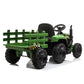 12V Kids Ride On Tractor with Trailer, Battery Powered Electric Car w/ Music, USB, Music, LED Lights, Vehicle Toy for 3 to 6 Ages, Dark Green