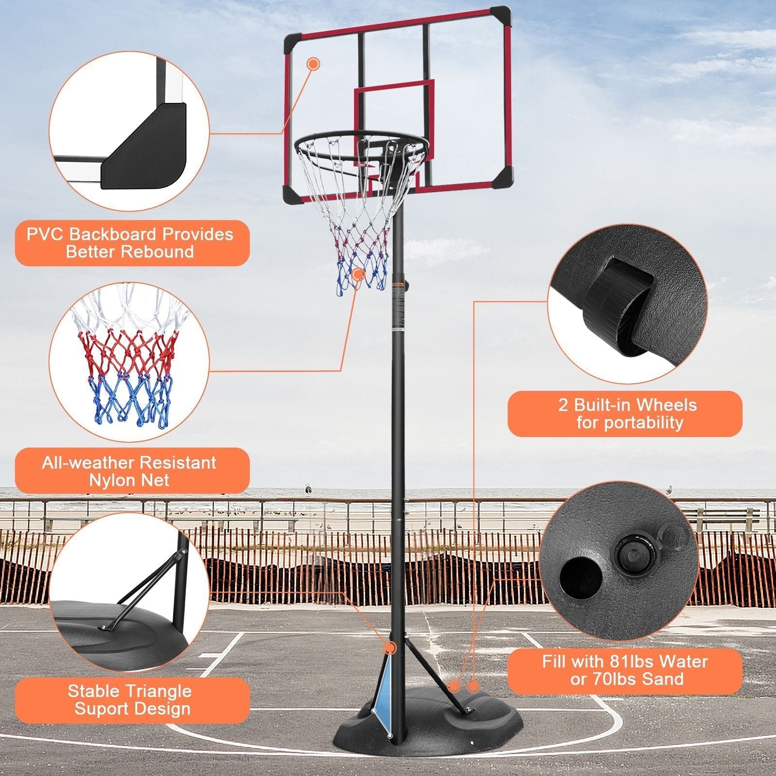 Adjustable Portable Basketball Hoop with 32" Backboard for Indoor & Outdoor Play 7.5ft - 9.2ft Core Sports & Fitness