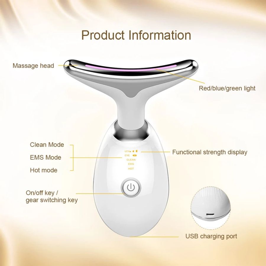 Face Massager Anti-Wrinkle Face Device 3 Modes 45°C Neck Lifting Massagers LED High Frequency Beauty Instrumen EMS Face Massage for Women