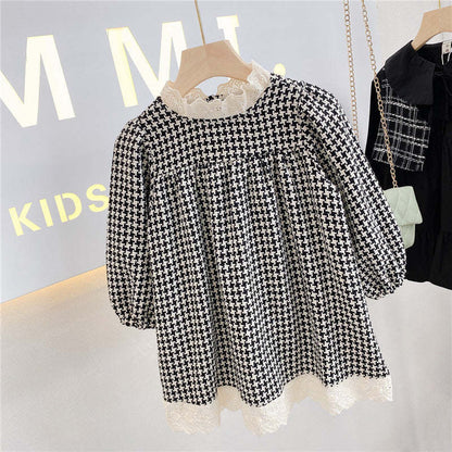 Baby Girl Houndstooth Pattern Mesh Patchwork Chanel's Dress