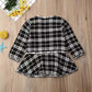 Baby Girl Contrast Design Long Sleeved Dress Combo Plaid Pattern Coat Chanel's Sets