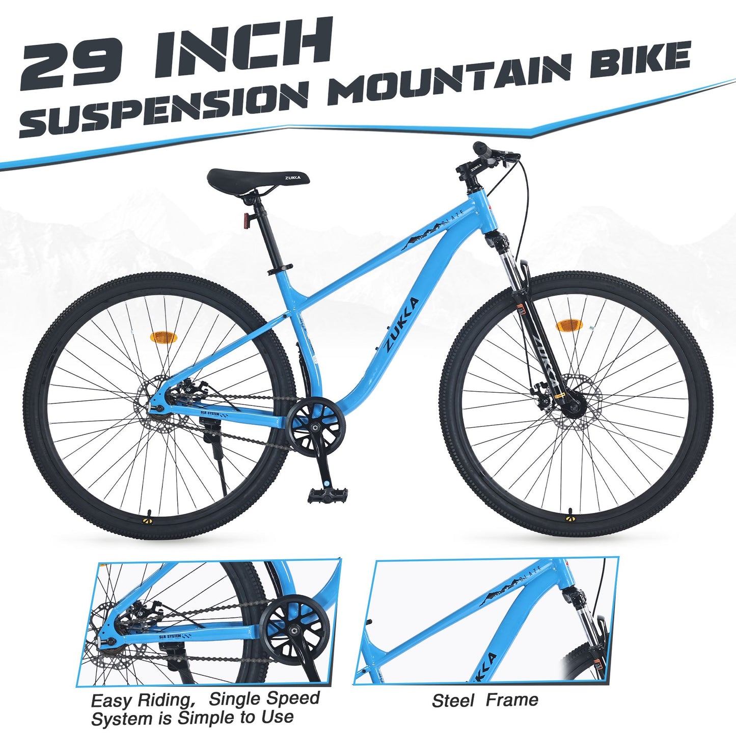 29 Inch Wheels Single Speed Mountain Bike, for Men Women Boys and Girls, Front Suspension, Steel Frame