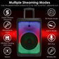 Portable Wireless Party Speaker Party Speaker with with 5 Colorful Lighting Modes TWS FM USB MMC Slot Aux In Recording Mic Priority Trolley Handle 2 Wheels Remote Control