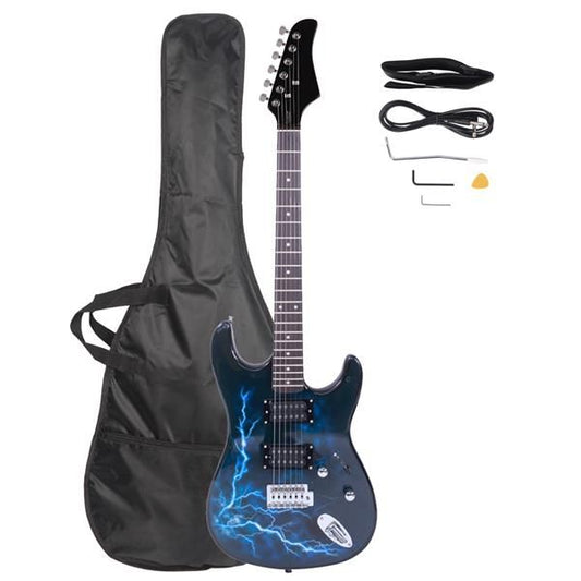 Lightning Style Electric Guitar with Power Cord/Strap/Bag/Plectrums Black & Dark Blue