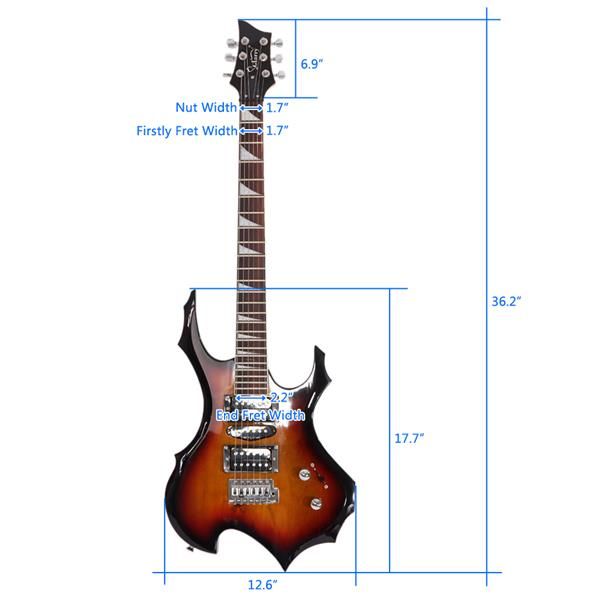 Glarry Flame Shaped Electric Guitar with 20W Electric Guitar Sound HSH Pickup Novice Guitar Audio Bag Strap Picks Shake Cable Wrench Tool Sunset Color