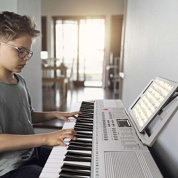 GEP-110 61 Key Lighting Keyboard with Piano Stand, Piano Bench, Built In Speakers, Headphone, Microphone, Music Rest, LED Screen, 3 Teaching Modes for Beginners