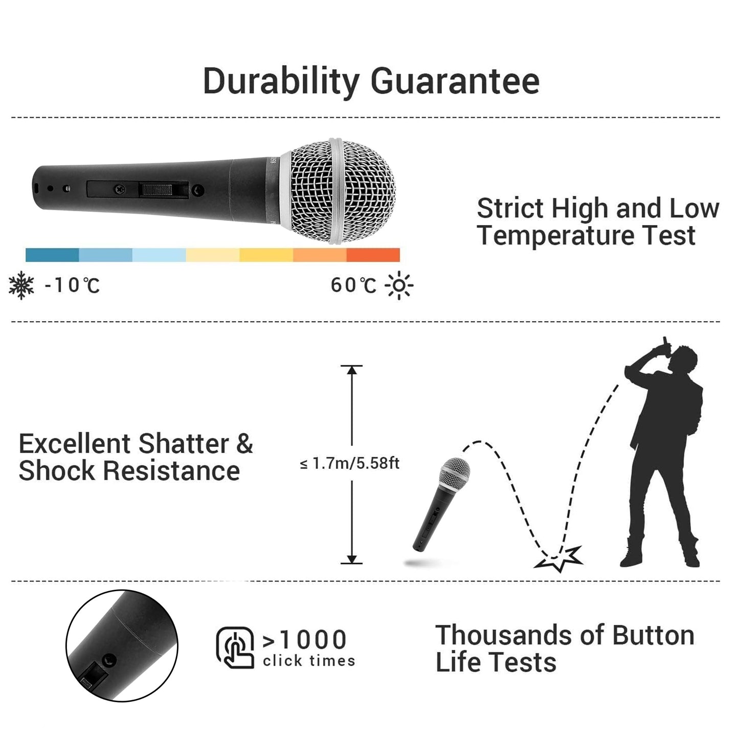 5 Core Premium Vocal Dynamic Cardioid Handheld Microphone Neodymium Magnet Unidirectional Mic; 16ft Detachable XLR Deluxe Cable to ? Audio Jack; Mic Clip; On/Off Switch for Karaoke Singing ND-58