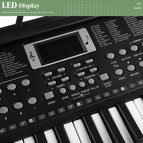 GEP-203 61 Key Keyboard with Piano Stand, Piano Bench, Built In Speakers, Headphone, Microphone, Music Rest, LED Screen, 3 Teaching Modes for Beginners