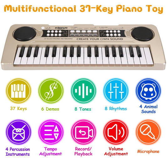 37 Keys Digital Music Electronic Keyboard Electric Piano Musical Instrument Kids Learning Keyboard with Microphone for 3-10 Year Old Kids Girls Boys