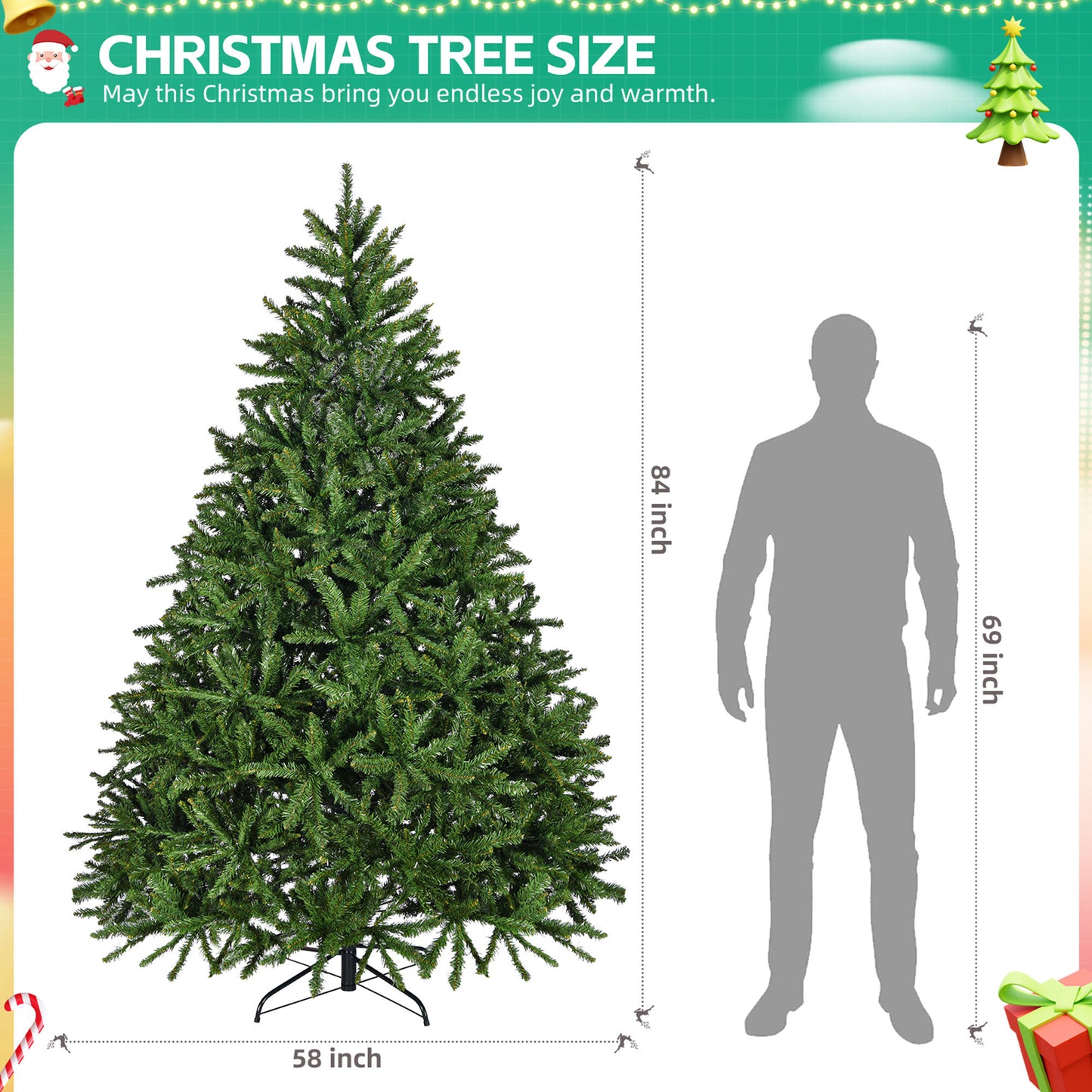 7ft Artificial Christmas Tree, Premium Unlit Hinged Spruce Full Tree with 2231 Branch Tips, Metal Stand