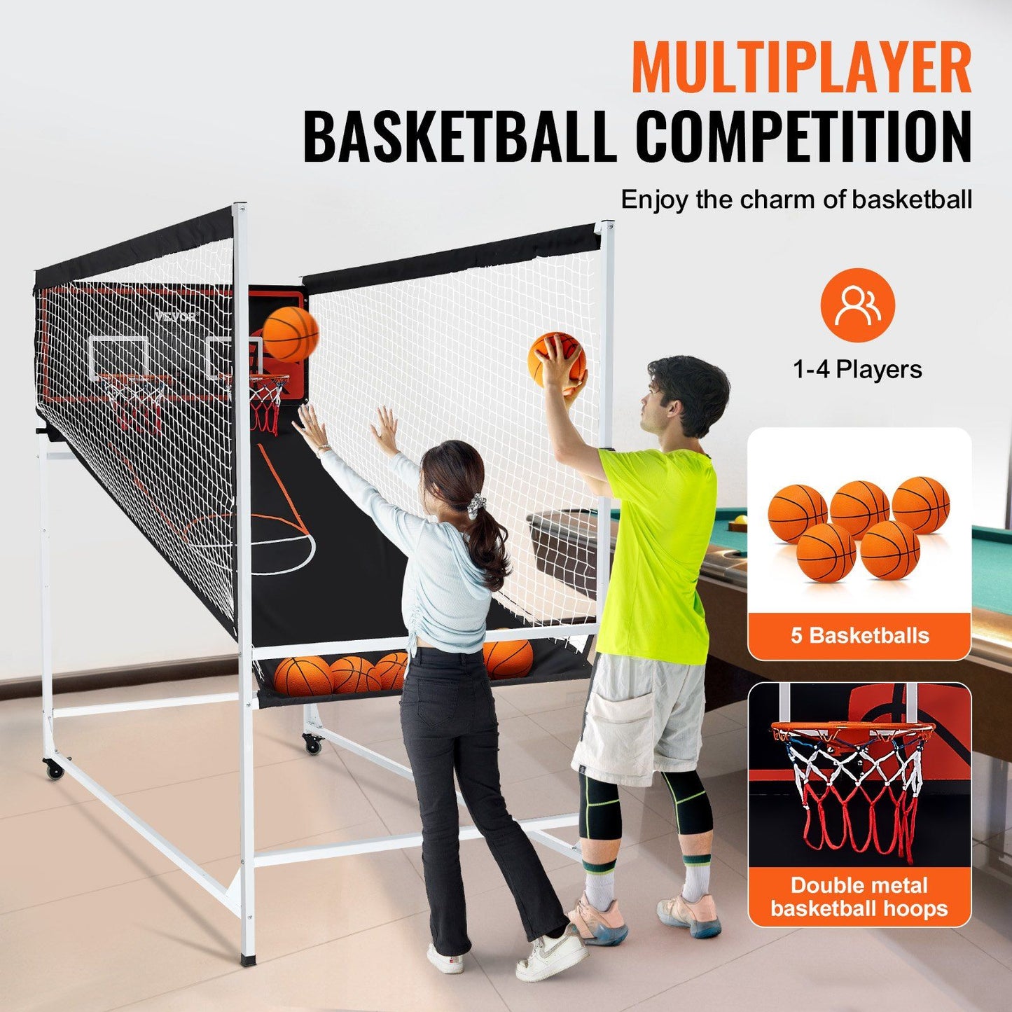 VEVOR Arcade Cage Basketball Game, 2 Player Indoor Basketball Game