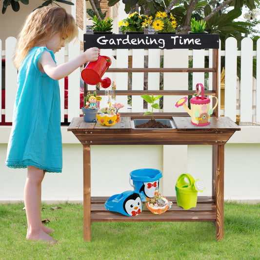 Wooden Potting Bench Table Outdoor Mud Kitchen with Solid Fir Wood Frame