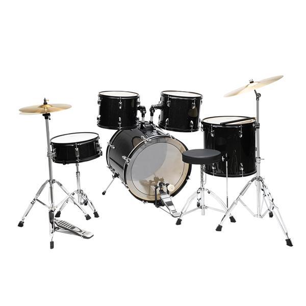 Glarry Full Size Adult Drum Set 5-Piece Black with Bass Drum, two Tom Drum, Snare Drum, Floor Tom, 16" Ride Cymbal, 14" Hi-hat Cymbals, Stool, Drum Pedal, Sticks