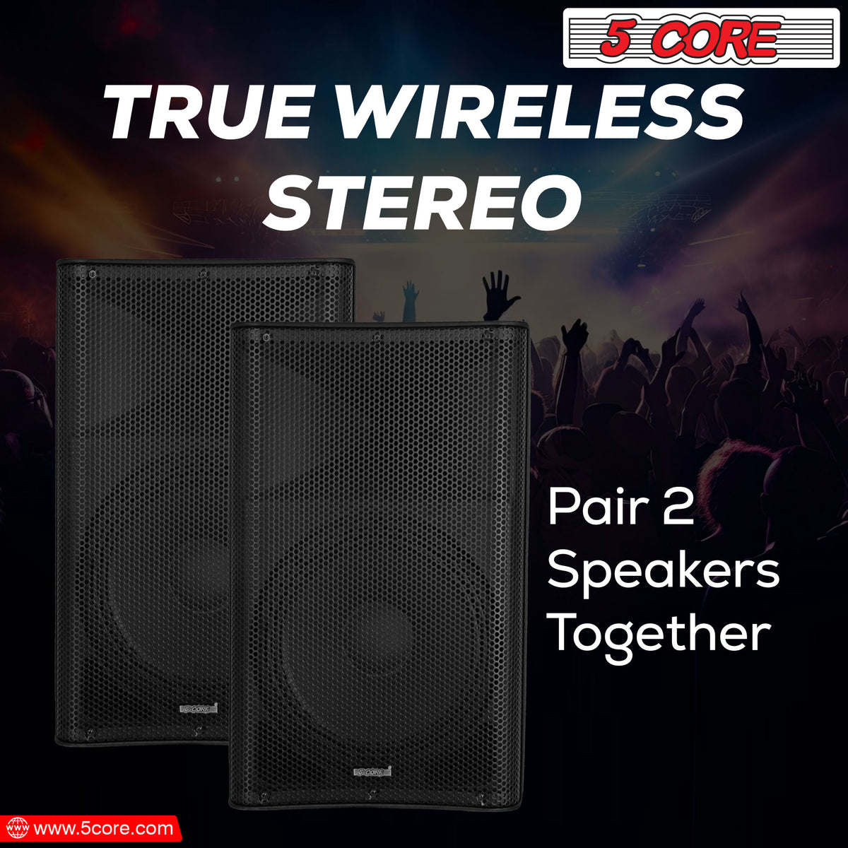 5 Core Karaoke Machine 150W Big Bluetooth PA System Powered DJ Singing Party Speaker w 2 Wireless Microphones Portable Large Professional Outdoor Sound Set For Adults - ACTIVE DJ 12 2-MIC