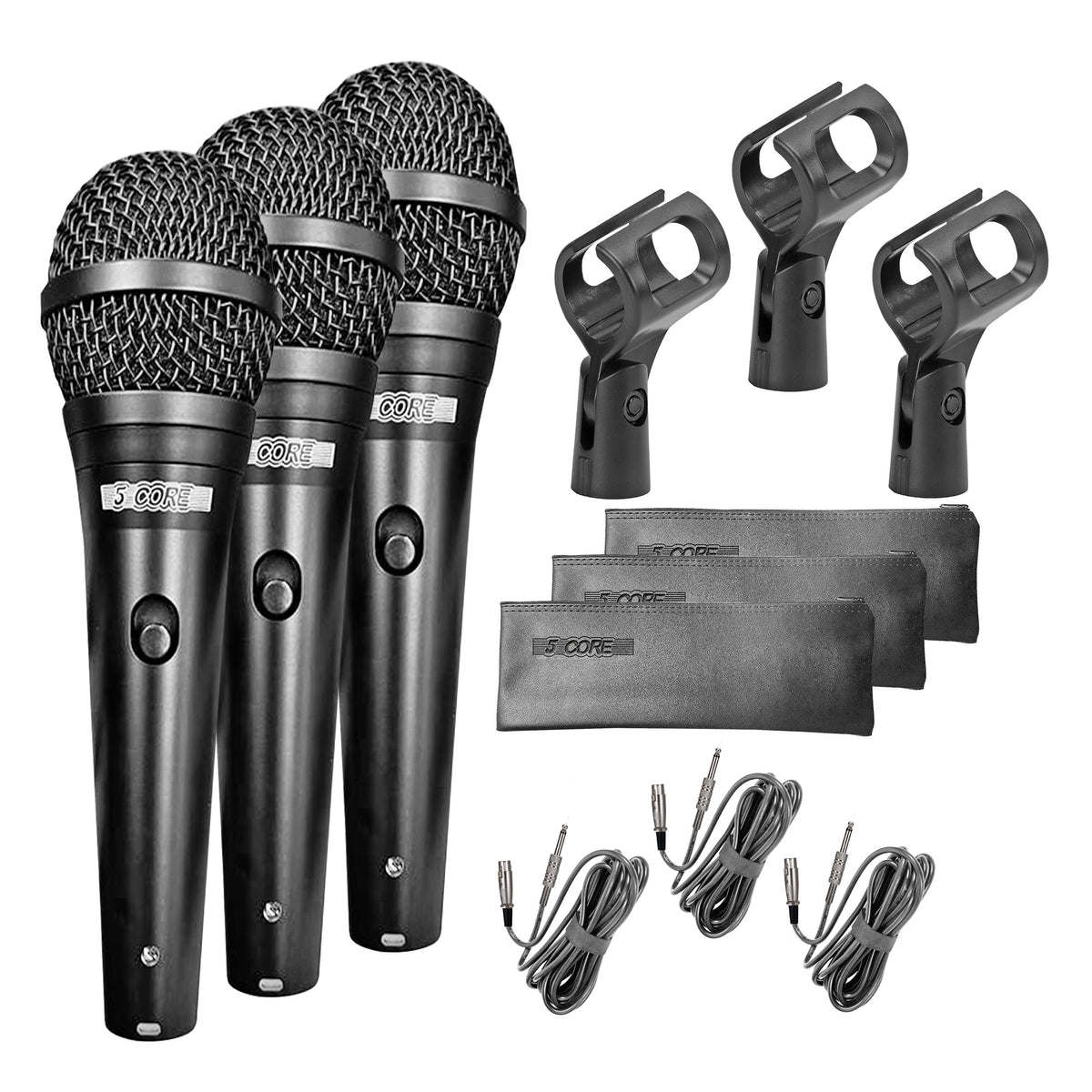 5 Core Microphone Professional Dynamic Vocal Neodymium Cardioid Unidirectional Handheld Mic for Speakers, Karaoke W/Steel Mesh Grille, Metal Body ON/Off Switch 16ft Detachable Cable+Clip+Bag-ND 58 BLK