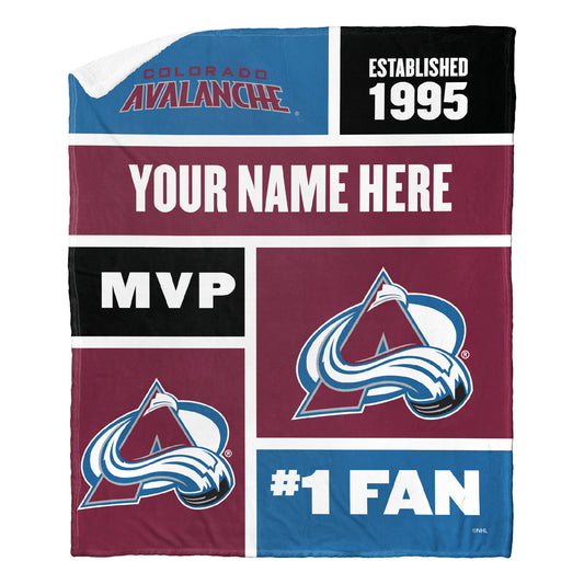 [Personalization Only] OFFICIAL NHL Colorblock Personalized Silk Touch Sherpa Throw Blanket - Colorado Avalanche