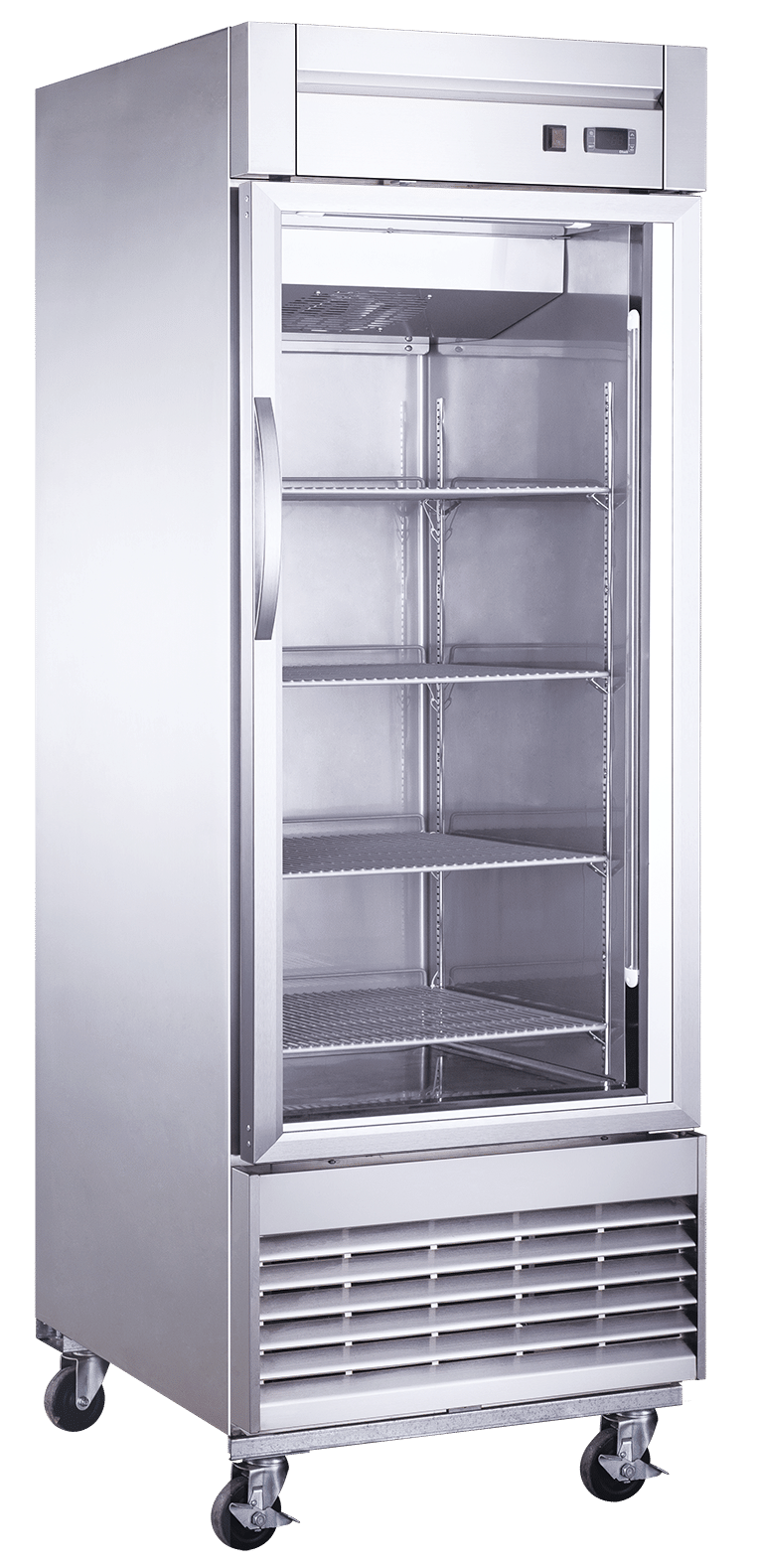 Dukers Commercial Single Glass Door Upright Bottom Mounted Reach-in Refrigerator in Stainless Steel