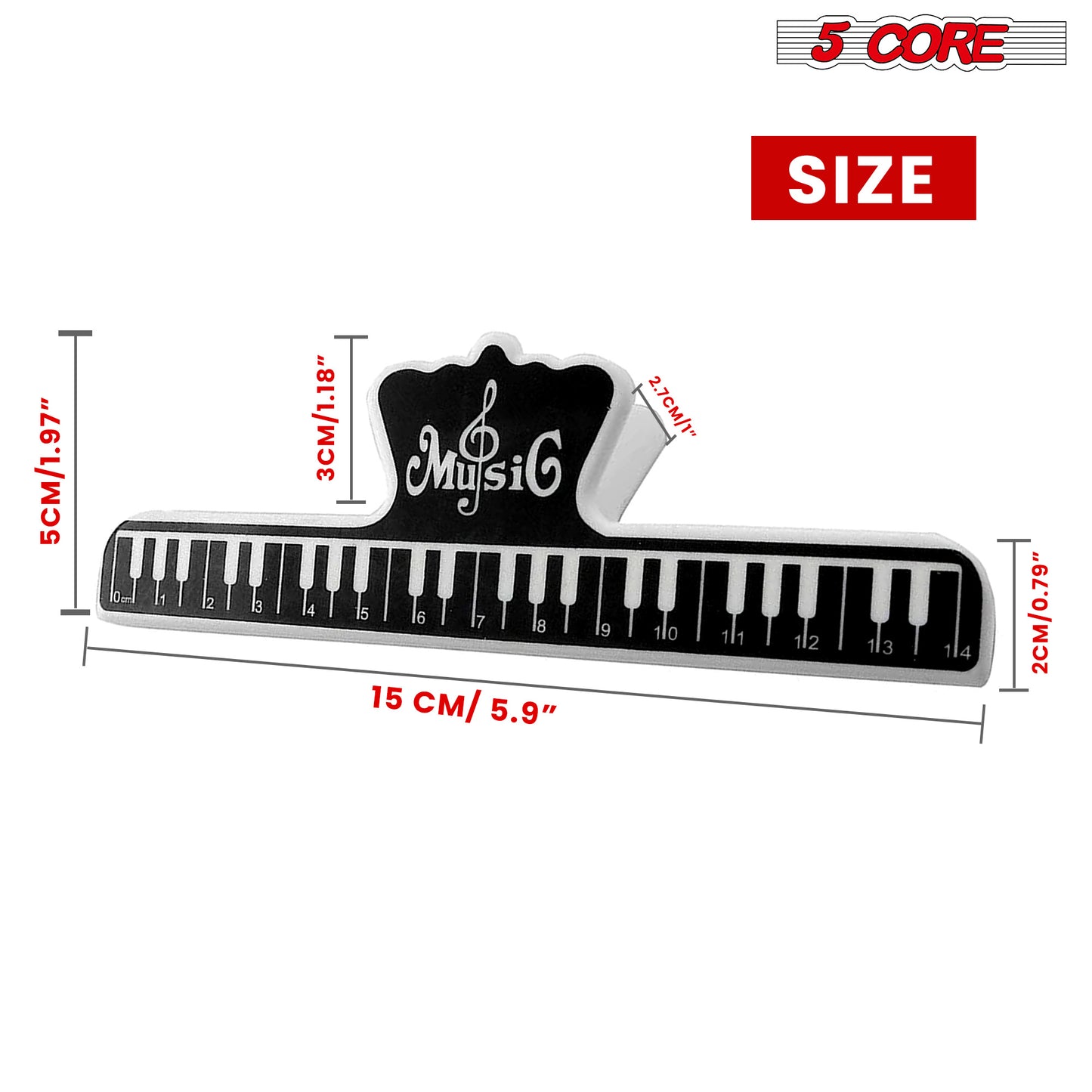 5 Core Music Page Holder 2 Pieces Black | Durable Music Score Fixed Clips| Music Sheet Paper Holder, Musical Note Clamps for Guitar Violin Piano Artists- MUS Clip 2PCS