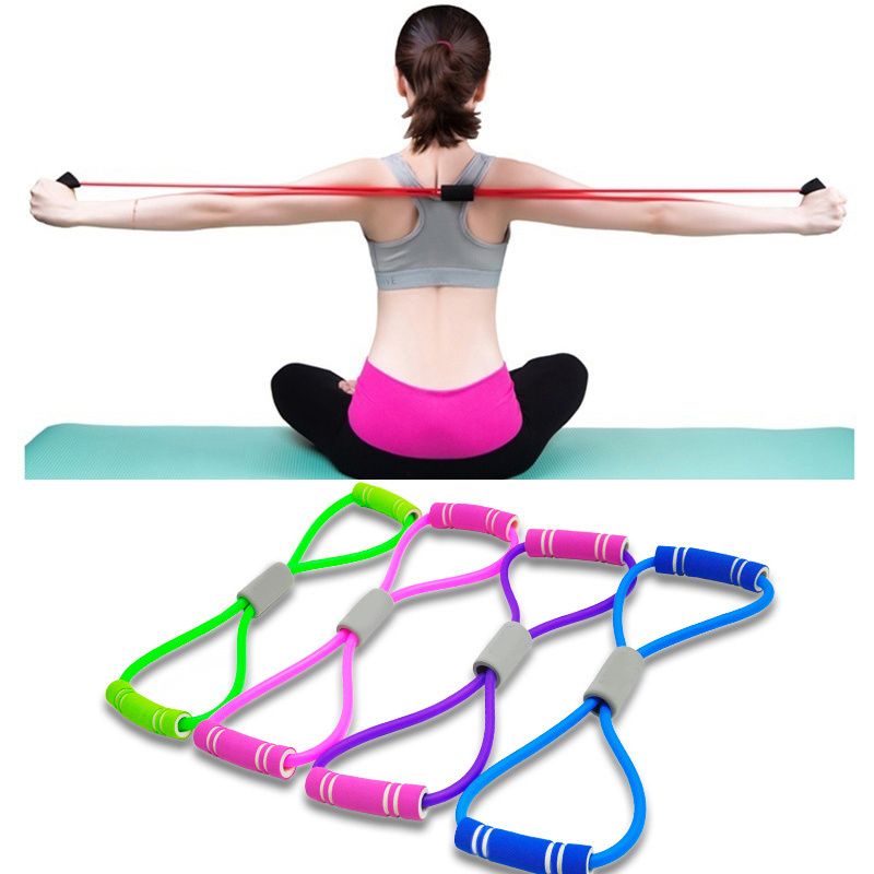 Foam Handle 8 Shape Elastic Band; Tension resistance Band for Abdomen Waist Arm Leg Stretching; Fitness Training Core Sports & Fitness