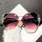 2023 Luxury Brand Design Vintage Rimless Rhinestone Sunglasses Women Men Fashion Gradient Lens Sun Glasses Shades