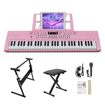 GEP-110 61 Key Lighting Keyboard with Piano Stand, Piano Bench, Built In Speakers, Headphone, Microphone, Music Rest, LED Screen, 3 Teaching Modes for Beginners