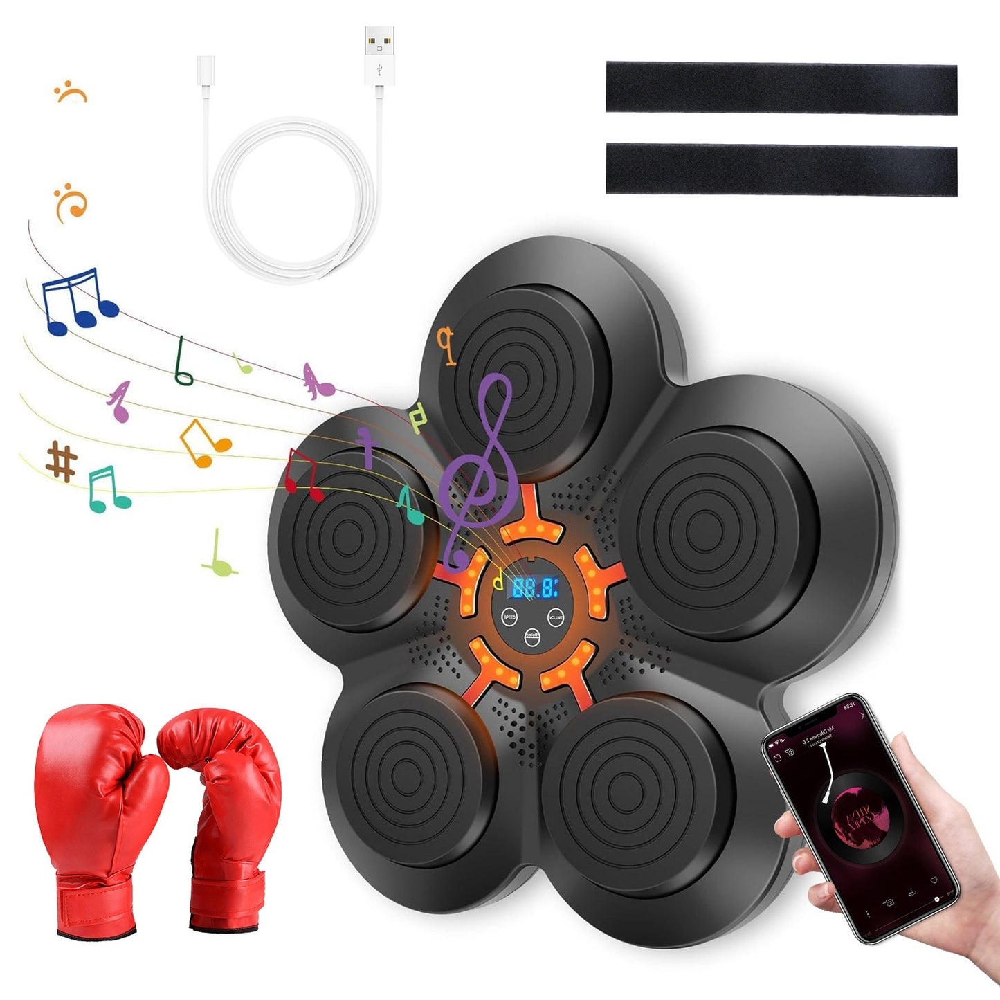 Music Boxing Machine Electronic Wall Target Punching Pad LED Lighted Sandbag Boxing Training Machine Exercise Equipment with Adult Boxing Gloves