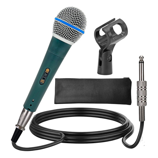 5 Core Professional Dynamic Vocal Microphone Neodymium Cardioid Unidirectional Handheld Mic for Speakers Karaoke W/Steel Mesh Grille Metal Body ON/Off Switch 16ft Detachable Cable+ Clip+Bag- ND58 BLU