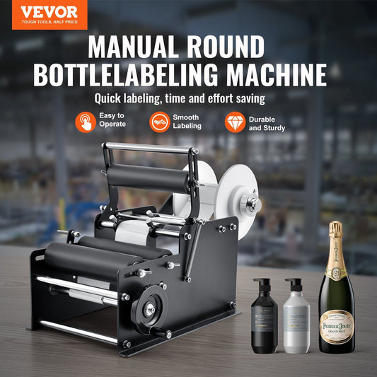 VEVOR Manual Round Labeling Machine, 15-20pcs/min, Bottle Label Applicator for Round Bottles, Adjustable Manual Round Bottle Labeler Suitable for Bottle Diameter 0.78-4.72 inches (with Pressing Bar)