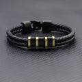 Black Leather Braided Bracelet with Stainless Steel Beads Cnasti Strings and Thangs