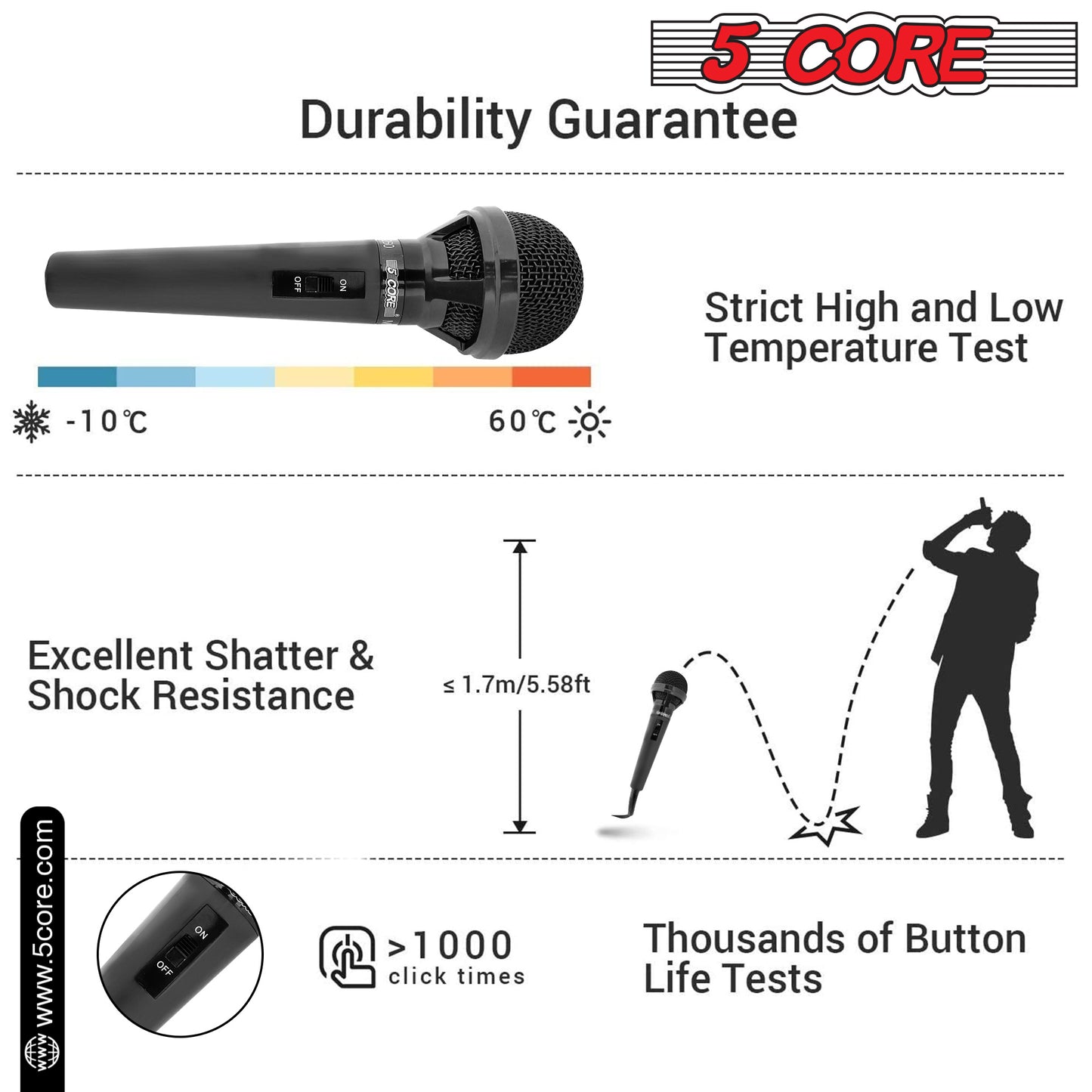 5 CORE Premium Vocal Dynamic Cardioid Handheld Microphone Neodymium Magnet Unidirectional Mic with 12ft XLR Deluxe Cable to ¼ Audio Jack, and On/Off Switch for Karaoke Singing (MIC 260)