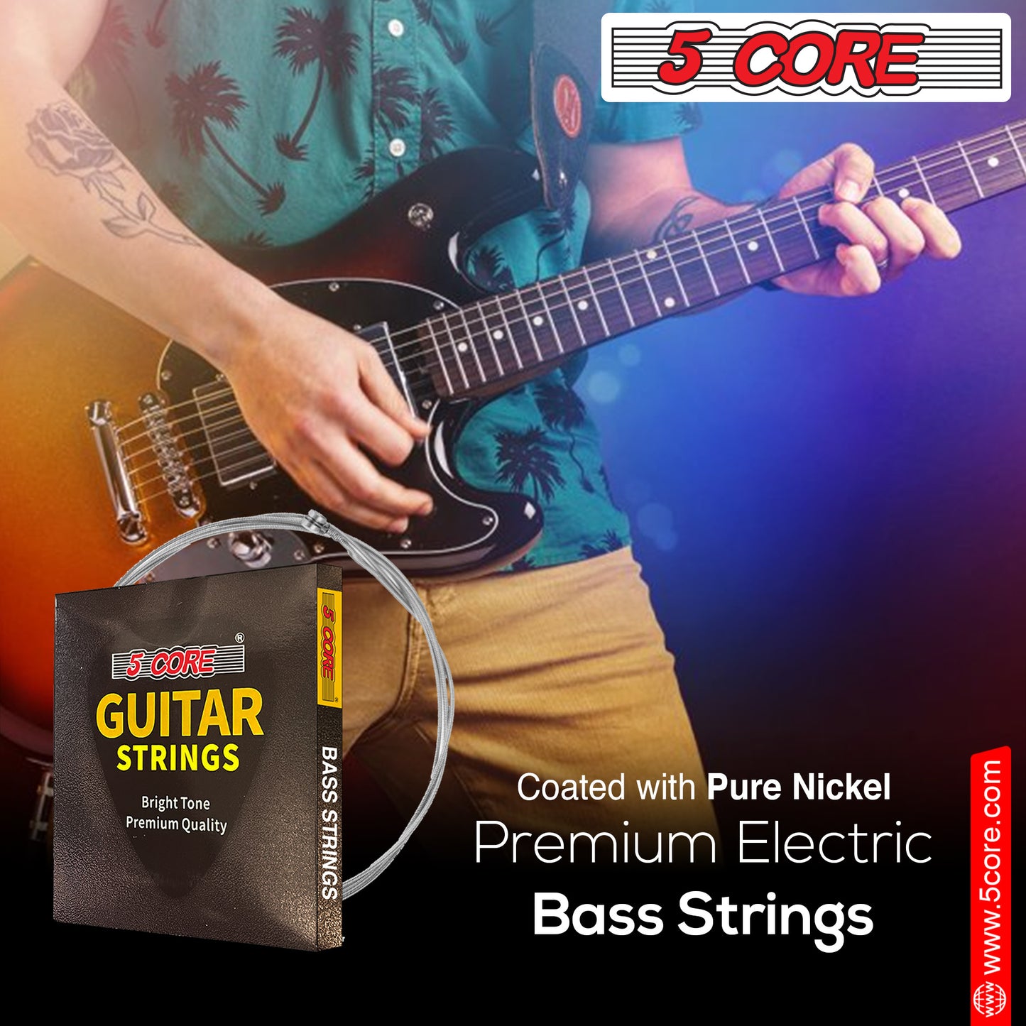 5 Core Bass Electric Guitar Strings | Pure Nickel Guitar String Gauge .010-.048 | Rich, Full Tonal Spectrum String (6 String Set) - GS EL BSS