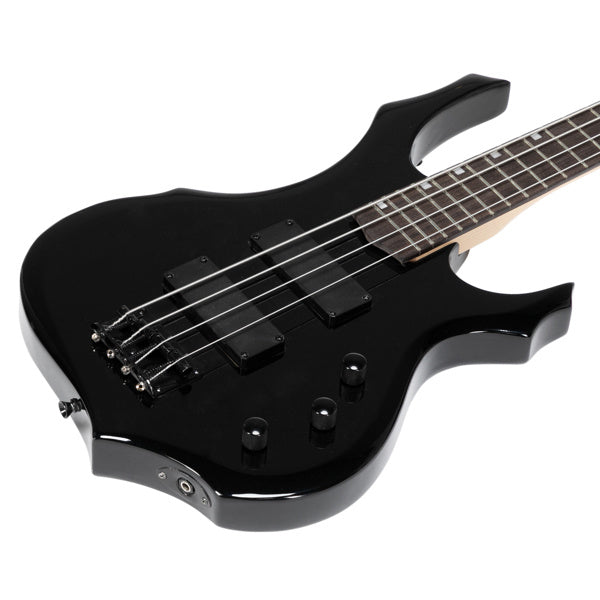 Full Size Glarry 4 String Burning Fire enclosed H-H Pickup Electric Bass Guitar with 20W Amplifier Bag Strap Connector Wrench Tool Black