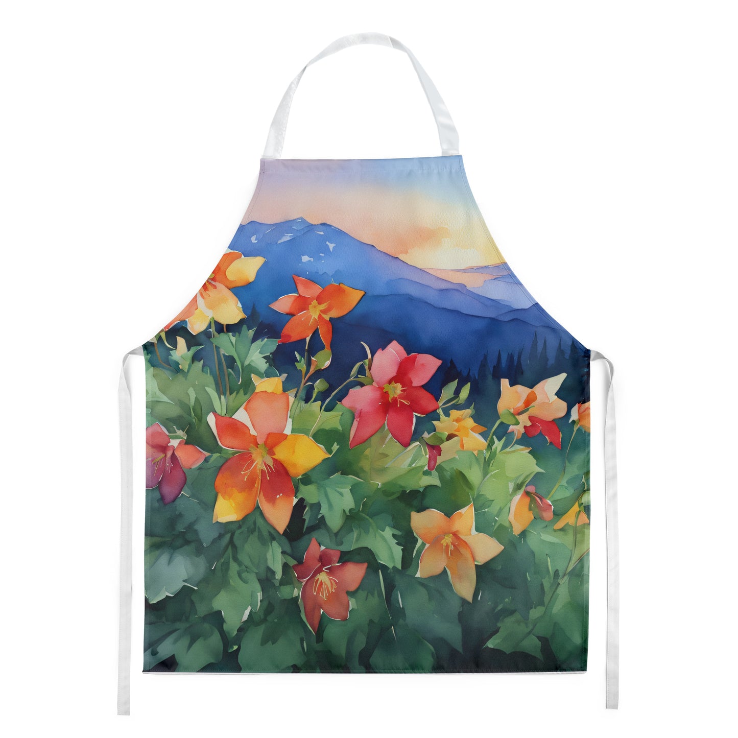 Colorado Rocky Mountain Columbine in Watercolor Apron Cooking Kitchen Server Baking Crafts Gardening for Adult Women Men, Unisex, Large, Multicolor