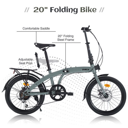 20" Folding Bike Steel Frame 7 Speed City Bike