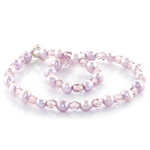 LO767 - Stone Anklet with Synthetic Pearl in Light Amethyst