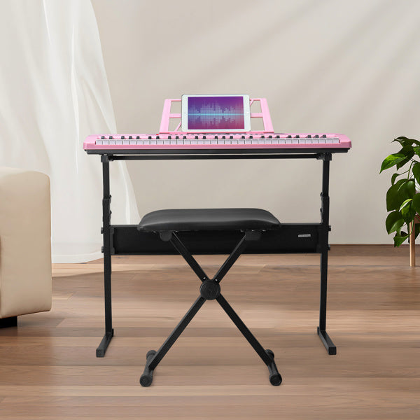 GEP-110 61 Key Lighting Keyboard with Piano Stand, Piano Bench, Built In Speakers, Headphone, Microphone, Music Rest, LED Screen, 3 Teaching Modes for Beginners