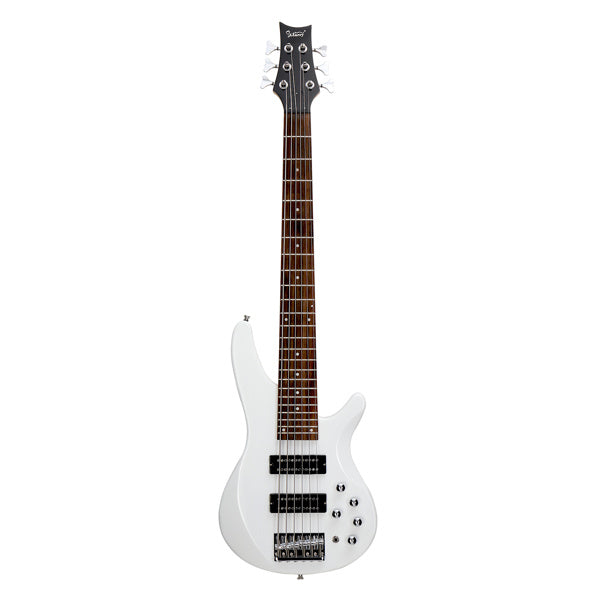 Glarry 44 Inch GIB 6 String H-H Pickup Laurel Wood Fingerboard Electric Bass Guitar with Bag and other Accessories White