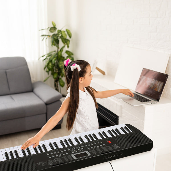 GEP-203 61 Key Keyboard with Piano Stand, Piano Bench, Built In Speakers, Headphone, Microphone, Music Rest, LED Screen, 3 Teaching Modes for Beginners
