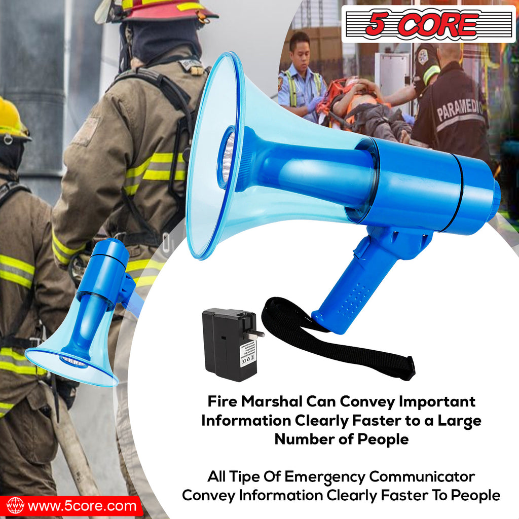 5 CORE 40W Waterproof Megaphone Bullhorn Flashlight PRO Fire Army Grade - Battery + LED Light + Adj Volume + Siren Handheld Lightweight for Water Sports Boat Speaker-HW 18 WP