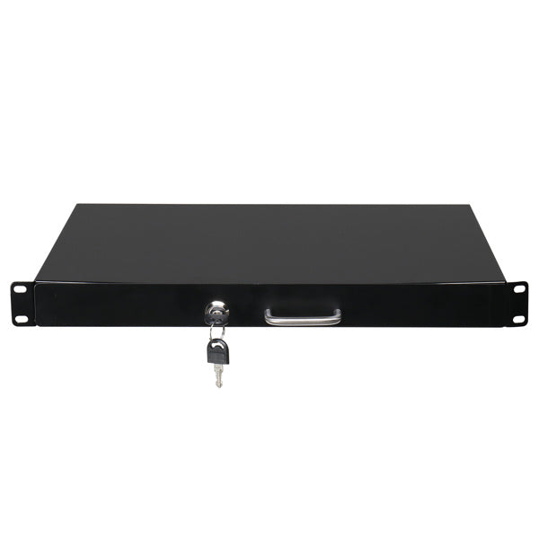 19" 1U Steel Plate DJ Drawer Equipment Cabinet with Keys Black