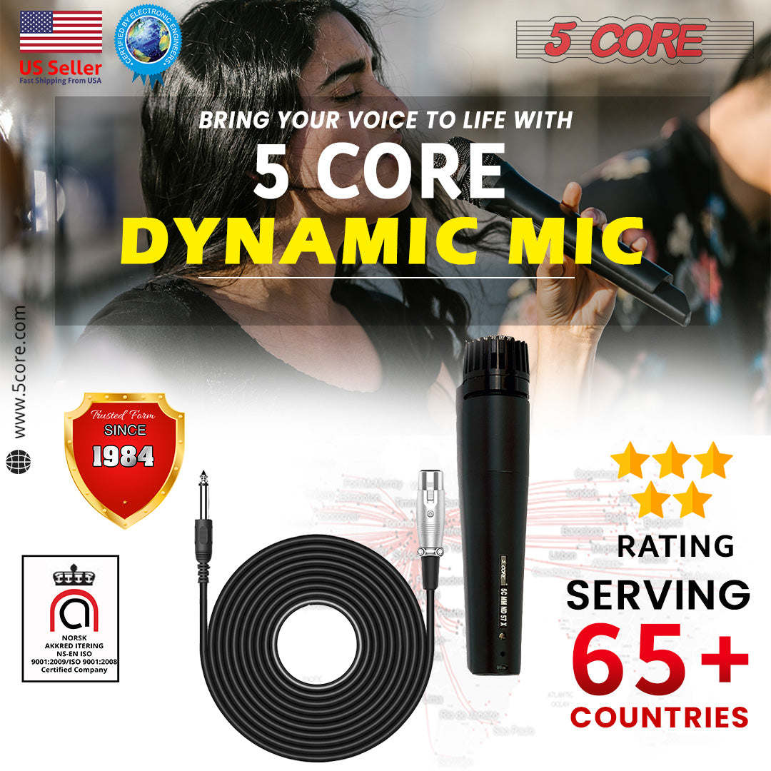 5 CORE Dynamic Instrument Mic - Premium Quality and Versatile Mic for Live Performances, On Stage and Studio Recording - Durable Metal Mic- Cable, Mic Holder and Bag Included- ND-57X