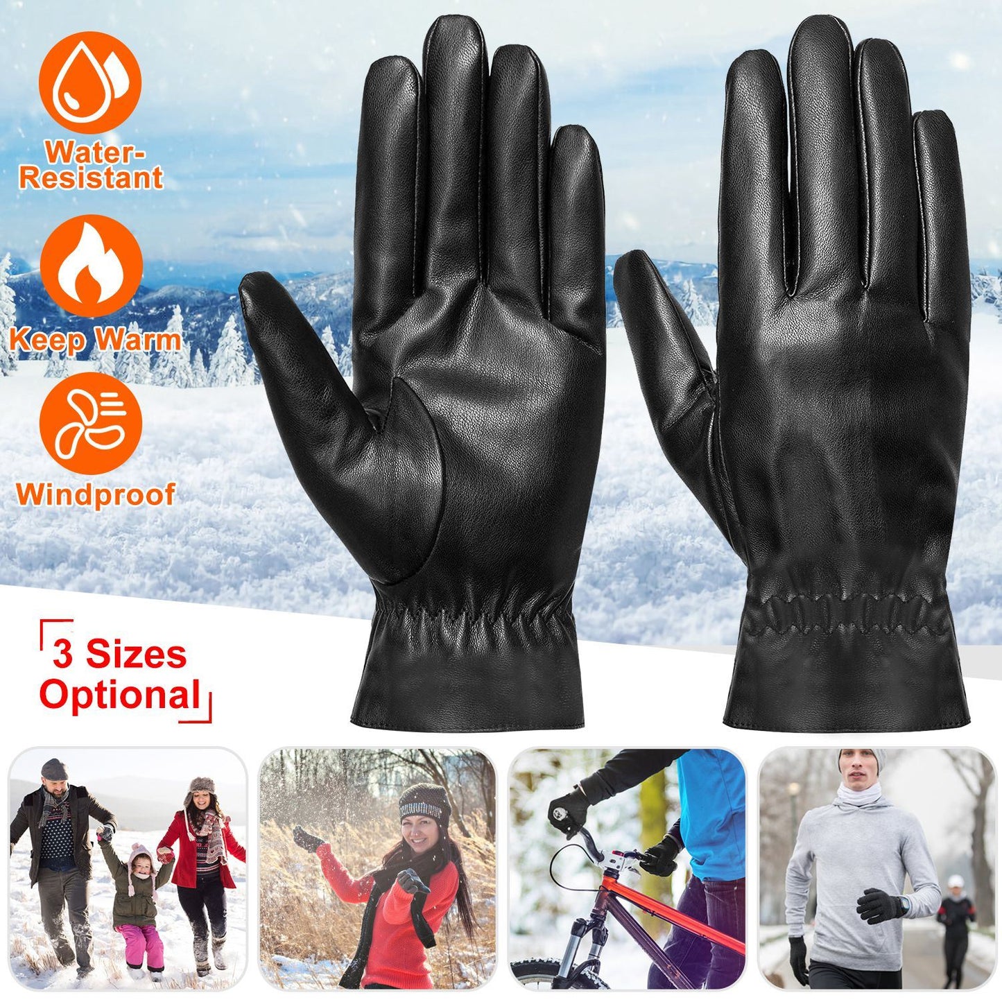 Unisex Leather Winter Warm Gloves Outdoor Windproof Soft Gloves Cycling Skiing Running Cold Winter Gloves