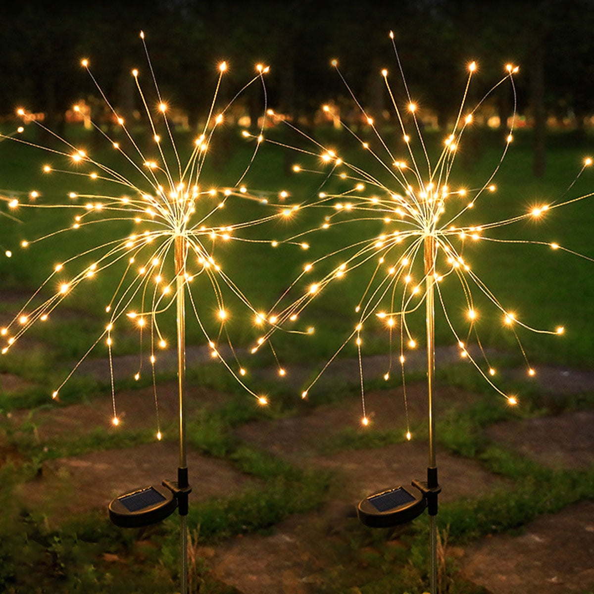 2 Pack Solar Firework Lights, 120 LEDs Outdoor Garden Fairy Lights, Waterproof Twinkle Solar Lights for Patio Lawn Christmas Decor (Warm White)